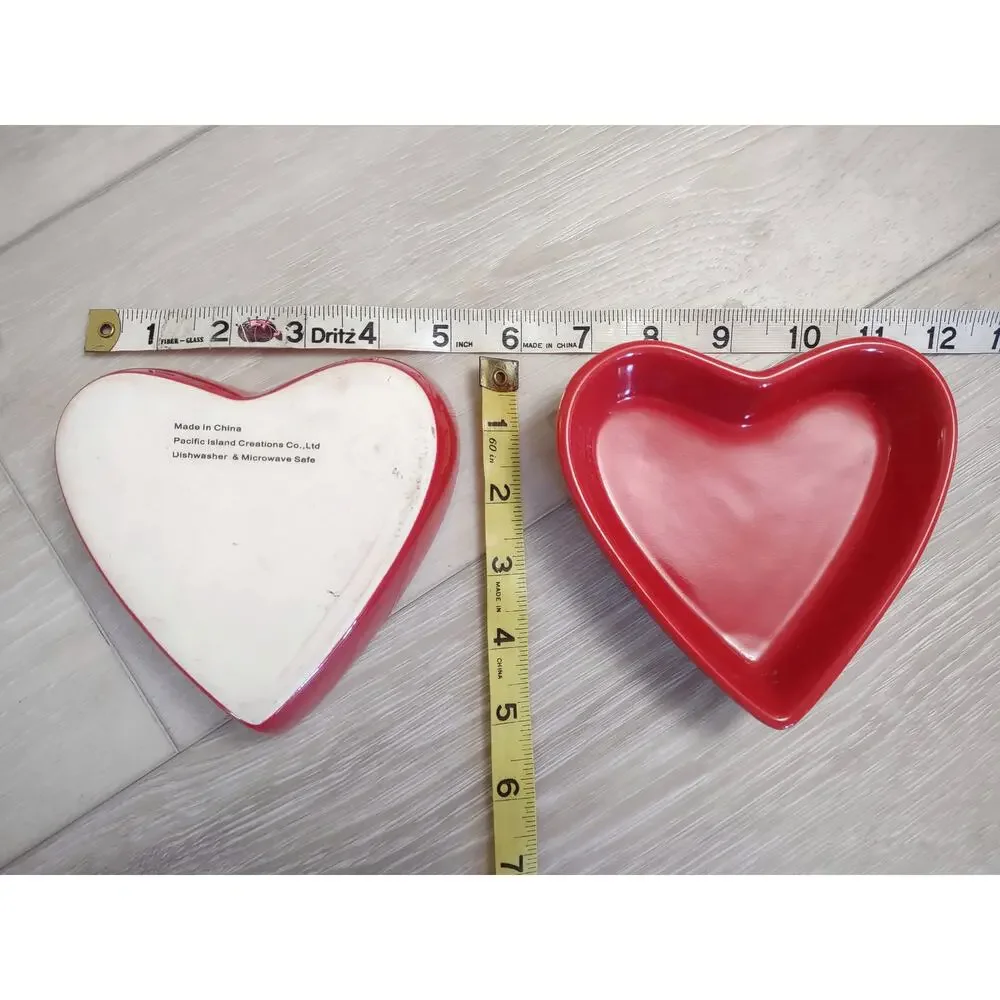 Heart Shaped Dishware Home Goods Red Candy Dishes Jewelry Earrings 2pc Bundle